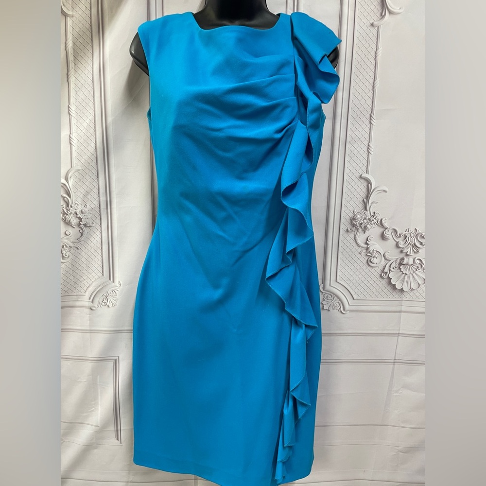 New Directions Vibrant Blue Ruffle Sheath Size 4 Dress